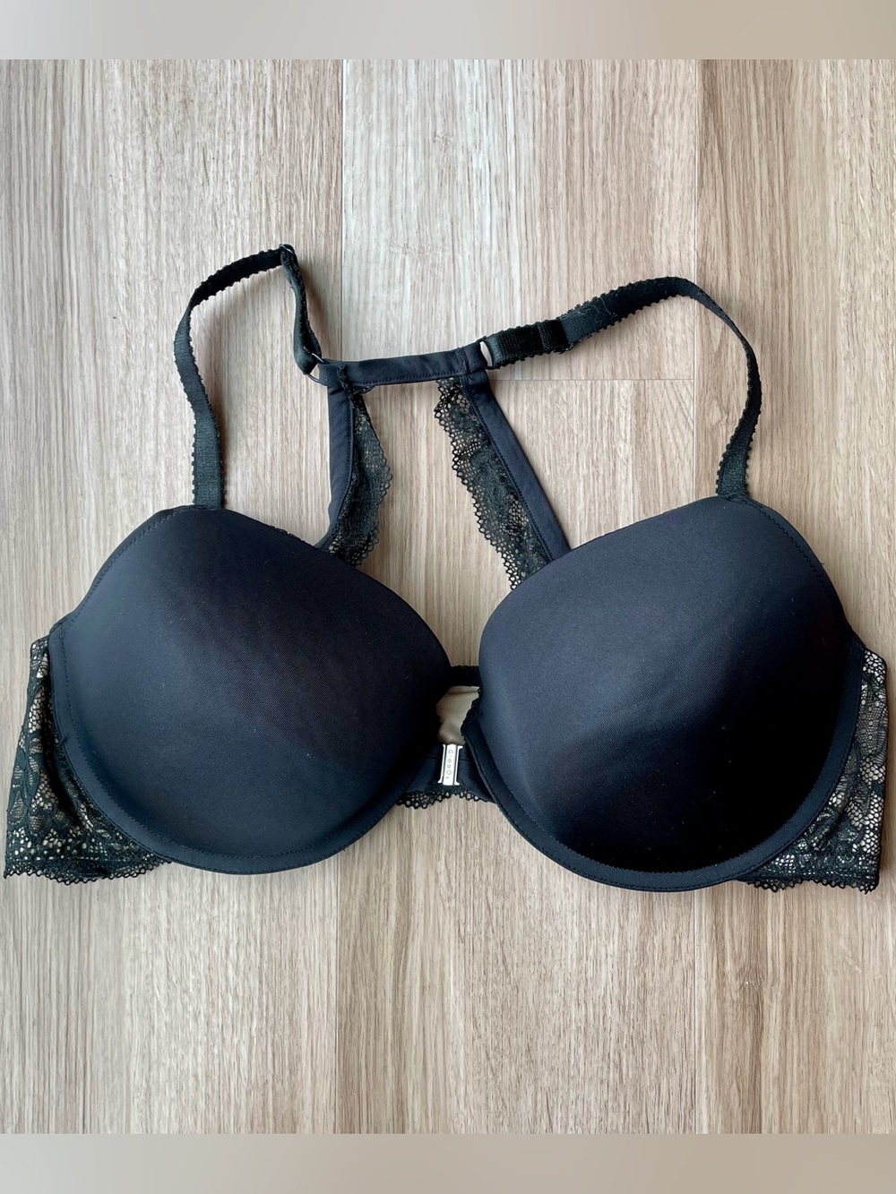 Torrid Push-Up Lace Black Racerback Front Clasp Padded Underwire Bra Size 44C